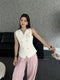 Knitted Collar Down Crystal Buttons Vest